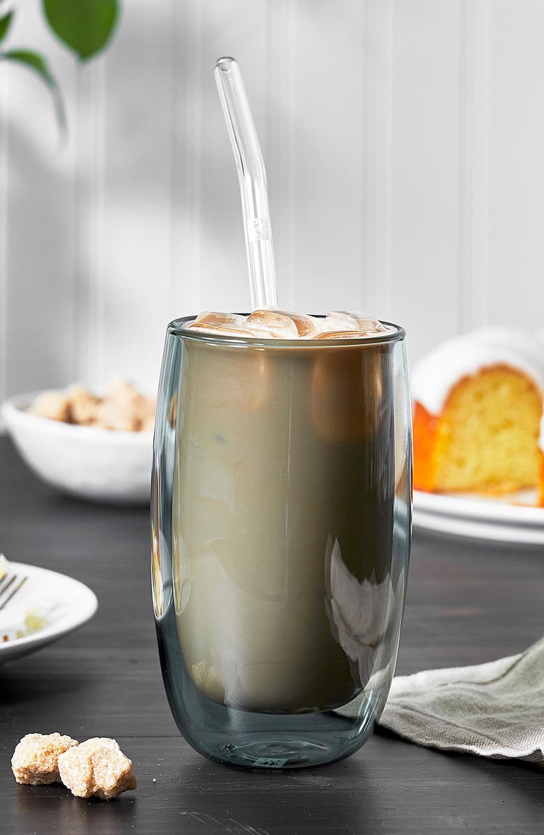 ZWILLING Sorrento 8-Piece Double Wall Latte Glasses, Straws and Brush Set, Alternate, color, Gray