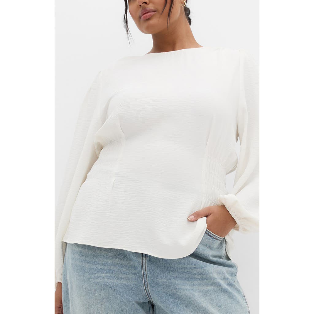 City Chic Cara Long Sleeve Peplum Shirt In White