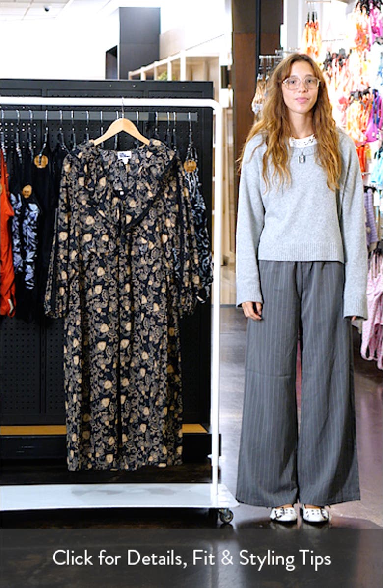 Ruffle Floral Print Long Sleeve Cotton Midi Dress, sales video thumbnail