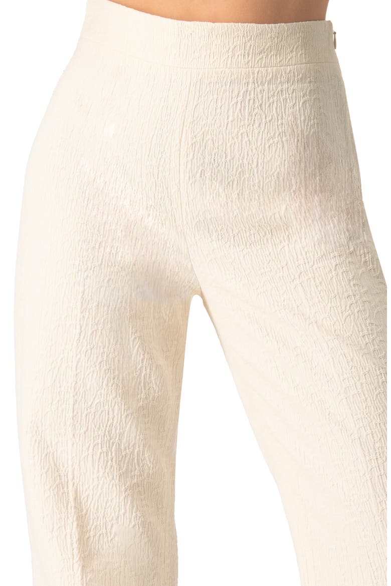 Wide-Leg Textured Trousers with Side Zipper, Alternate, color, Natural