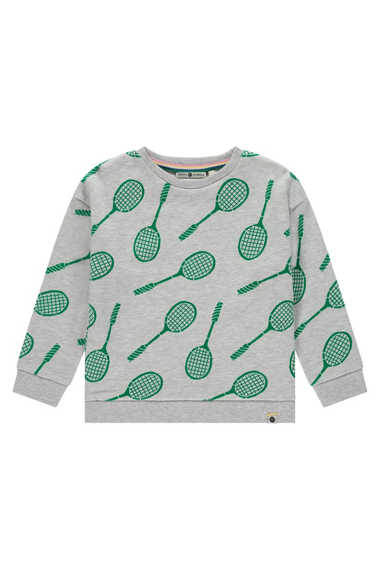 Allover Badminton Racquet Print Sweatshirt, Main, color, Light Grey Melee