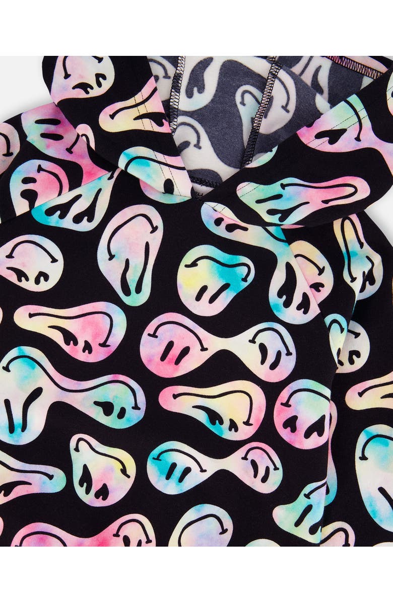 Deux par Deux Pullover Fleece Hoodie, Alternate, color, Smiley Face Girl