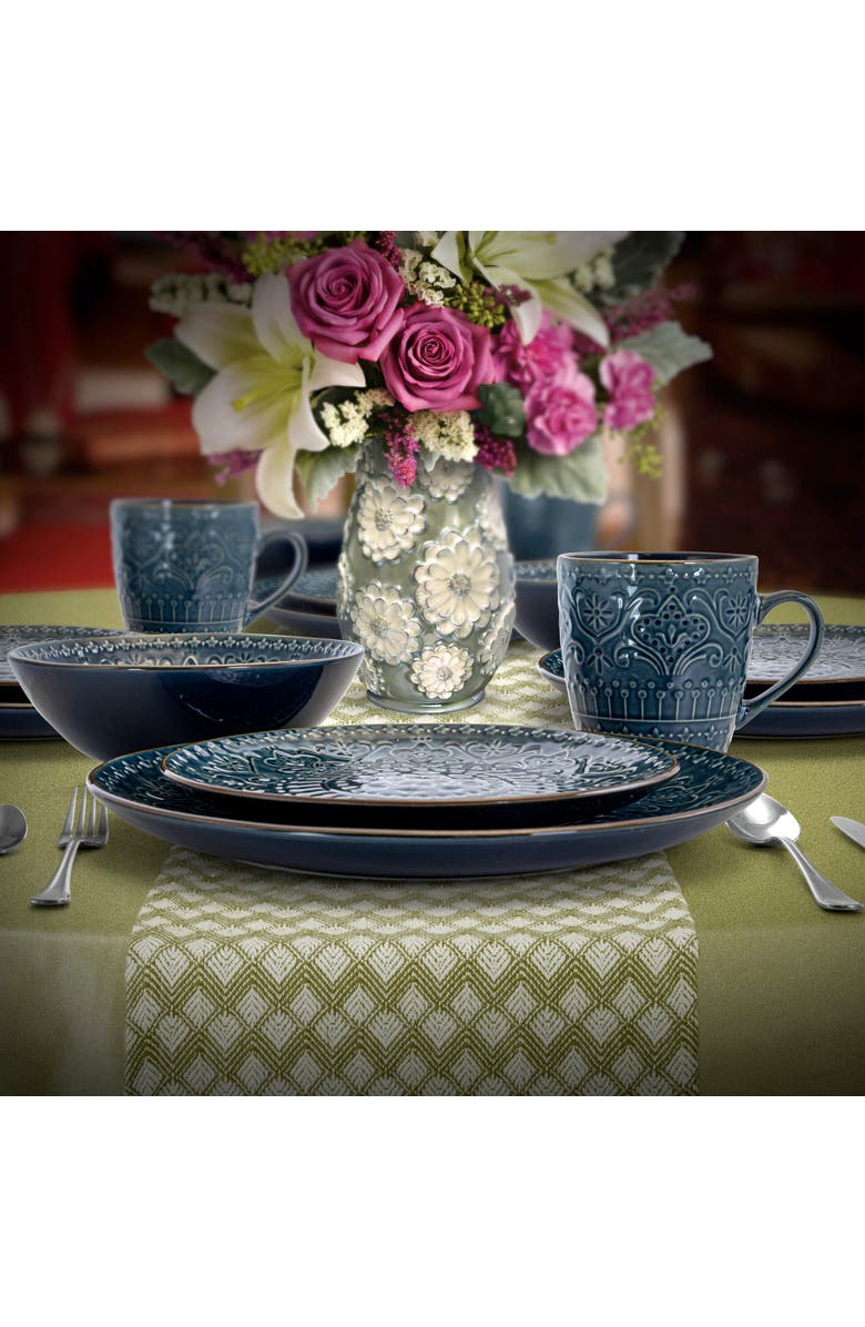 Elama Deep Sea Mozaic 16 Piece Luxurious Stoneware Dinnerware with Complete Setting for 4, Alternate, color, Blue