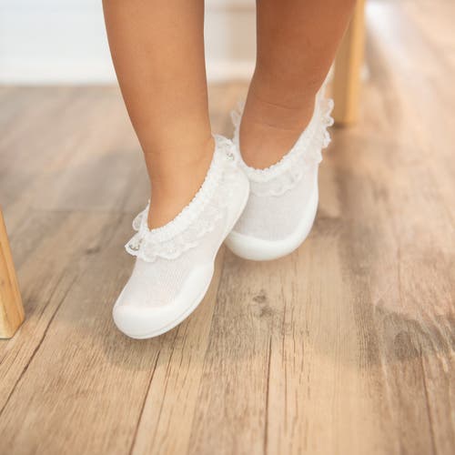 Komuello Toddler Girl Sock Shoes Flat Style In Snow Lace