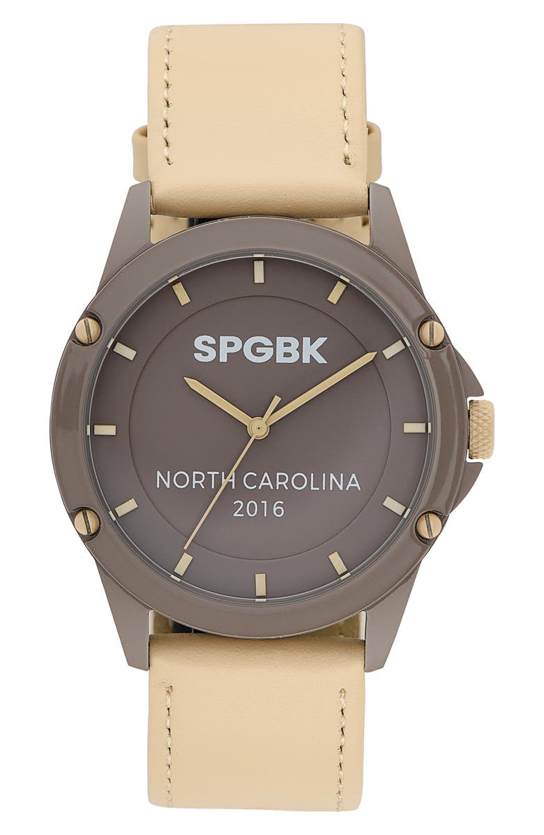 SPGBK Watches Iced Mocha Leather Strap Watch, 44mm, Main, color, Subtle Taupe