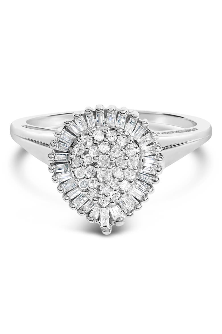 10K Gold 1/2 Cttw Diamond Domed Pave and Cluster Halo Cocktail Ring, Main, color, White