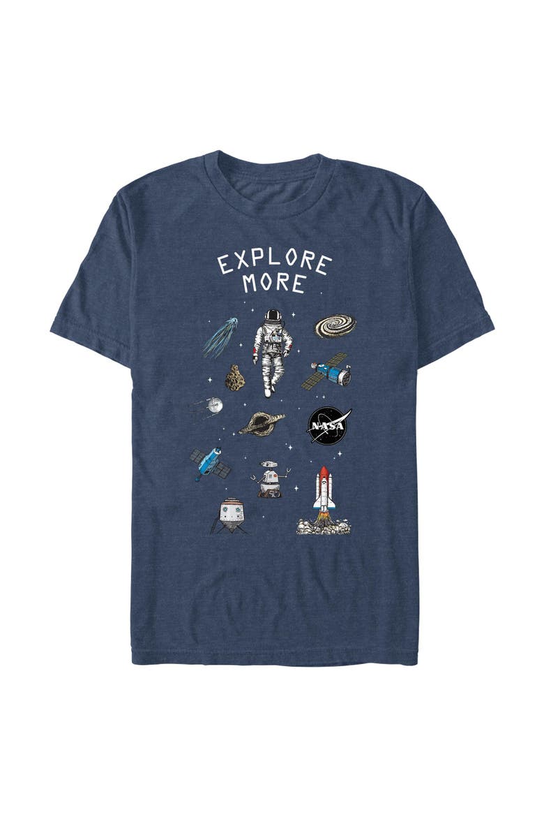 Men's NASA Explore More Space Items  Graphic T-Shirt, Main, color, Navy Blue Heather