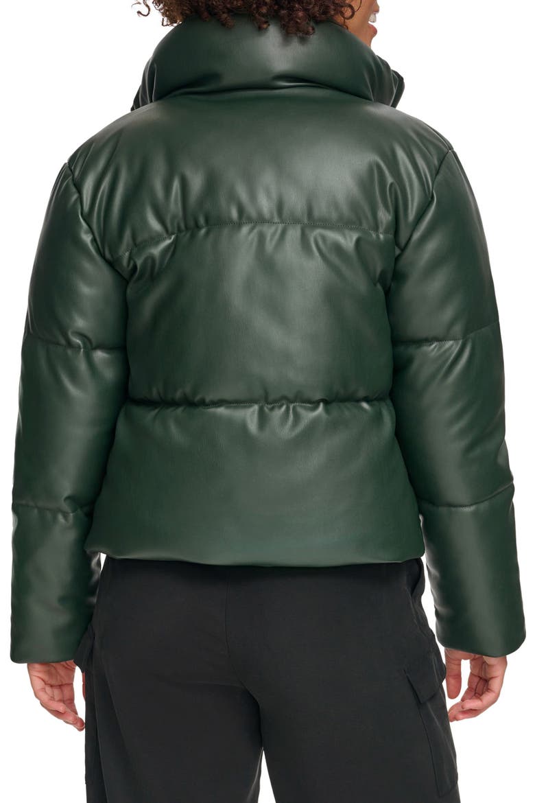 Water Resistant Faux Leather Puffer Jacket, Alternate, color, DARKEST SPRUCE