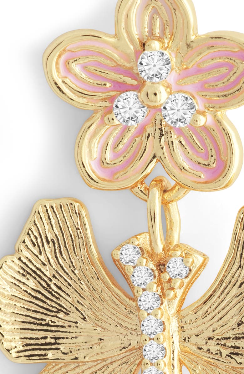 Anabel Aram Jewelry Butterfly with Enamel Flower Drop Earrings, Alternate, color, Gold/ Pink
