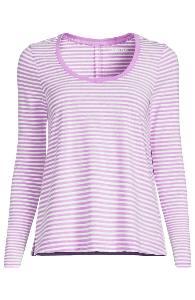 Lands' End Power Performance Long Sleeve Scoopneck Tee, Alternate, color, Wild Lilac/White Mini Stripe