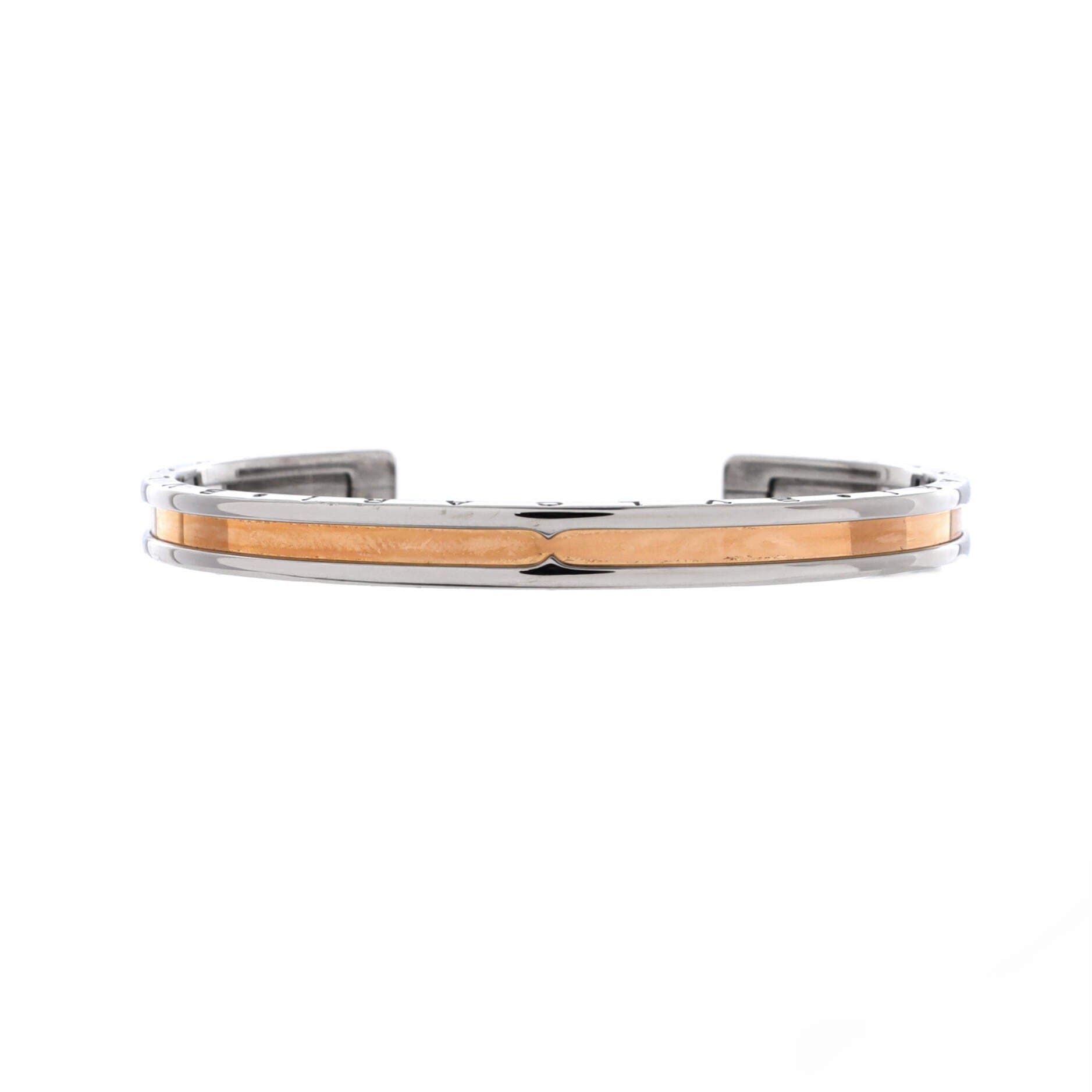 B.Zero1 Cuff Bracelet Stainless Steel and 18K Rose Gold, Main, color, Metallic Silver