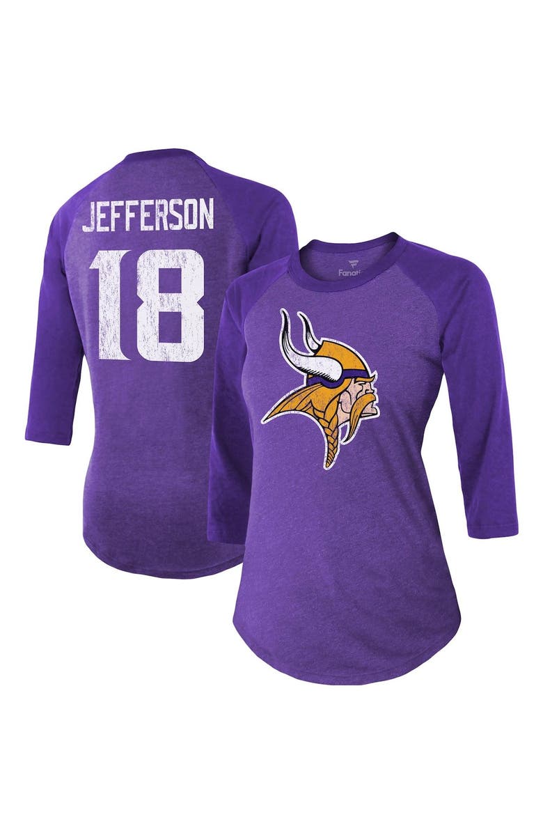 Majestic Threads Women's Majestic Threads Justin Jefferson Purple Minnesota Vikings Player Name & Number Tri-Blend 3/4-Sleeve Fitted T-Shirt, Alternate, color, 