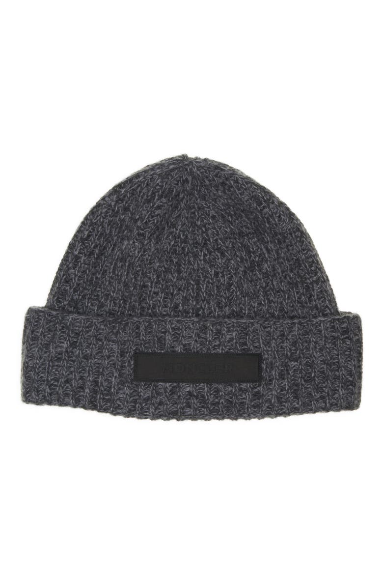 Logo Patch Virgin Wool & Cashmere Beanie, Main, color, BLACK