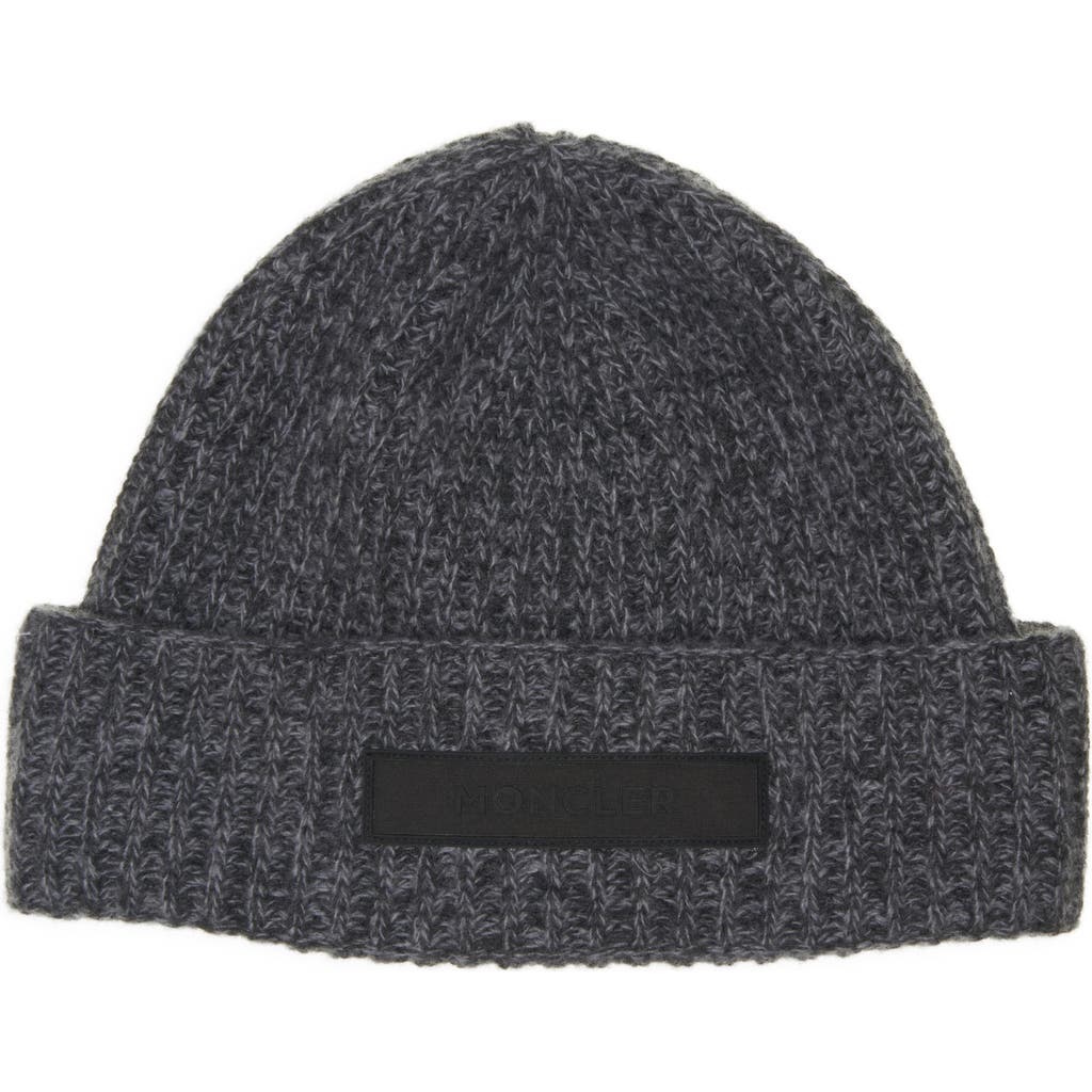 Moncler Logo Patch Virgin Wool & Cashmere Beanie In Gray