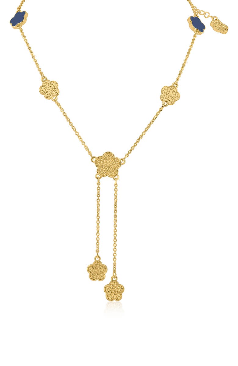JARDIN Enamel Clover Station Chain Y-Necklace, Main, color, Navy/ Gold