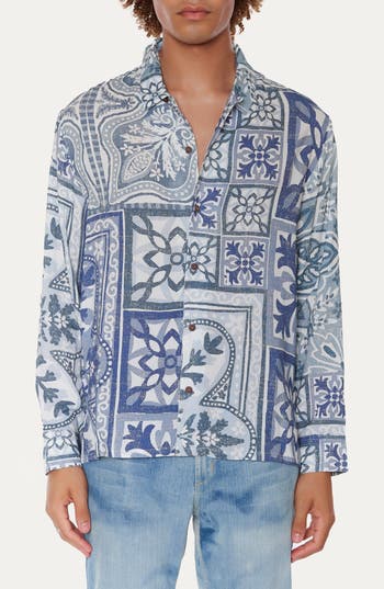 Raga Man Fraser Floral Button-up Shirt In Blue