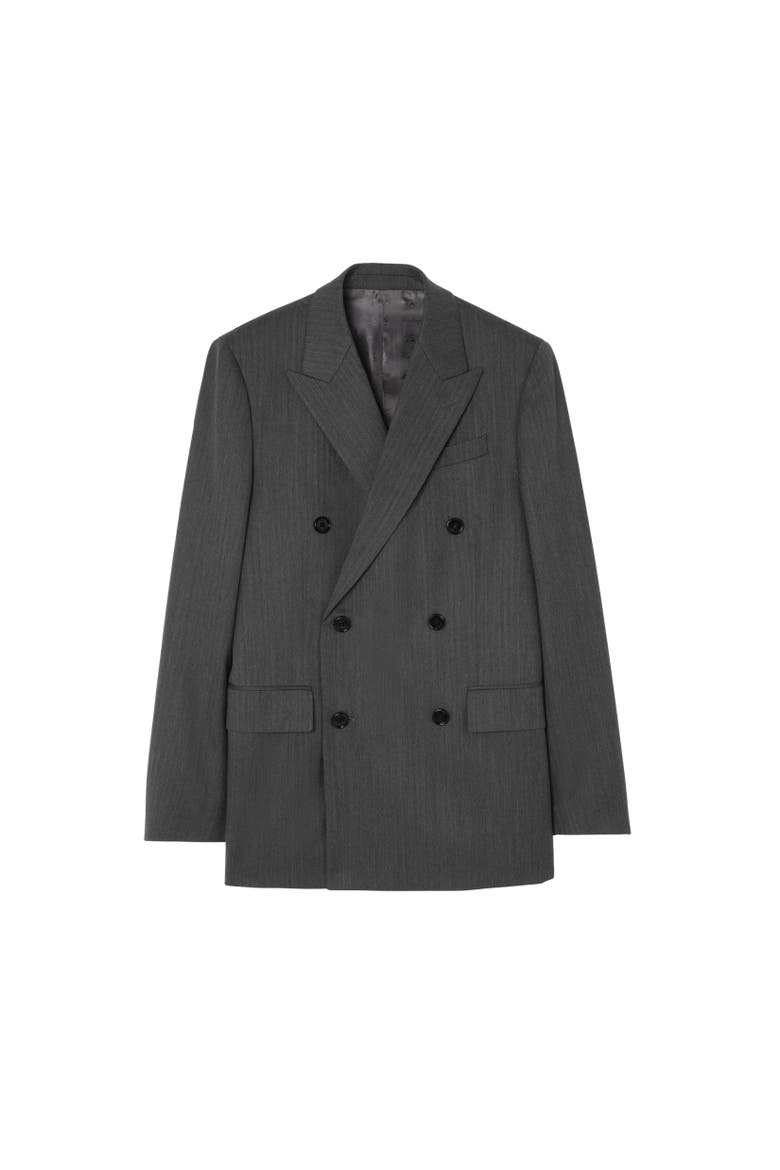 Herringbone Wool Tailored Jacket, Alternate, color, Light iron grey/black