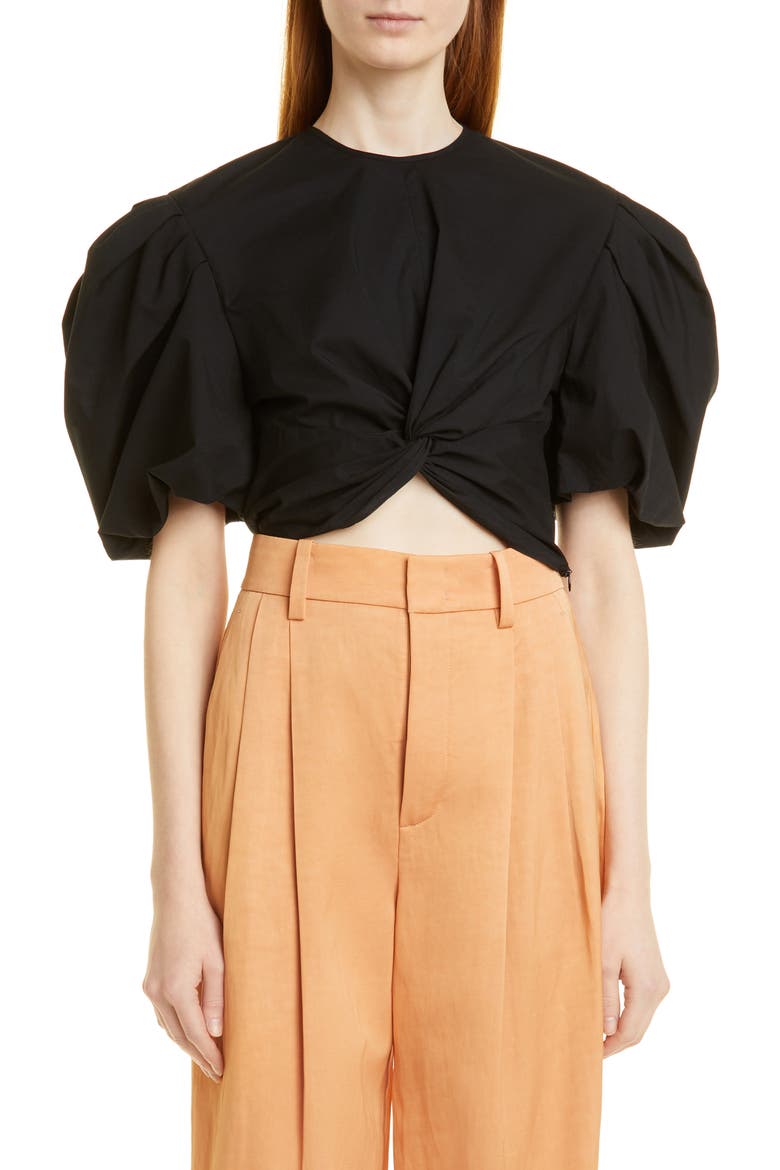 Twist Front Organic Cotton Blend Blouse, Main, color, BLACK