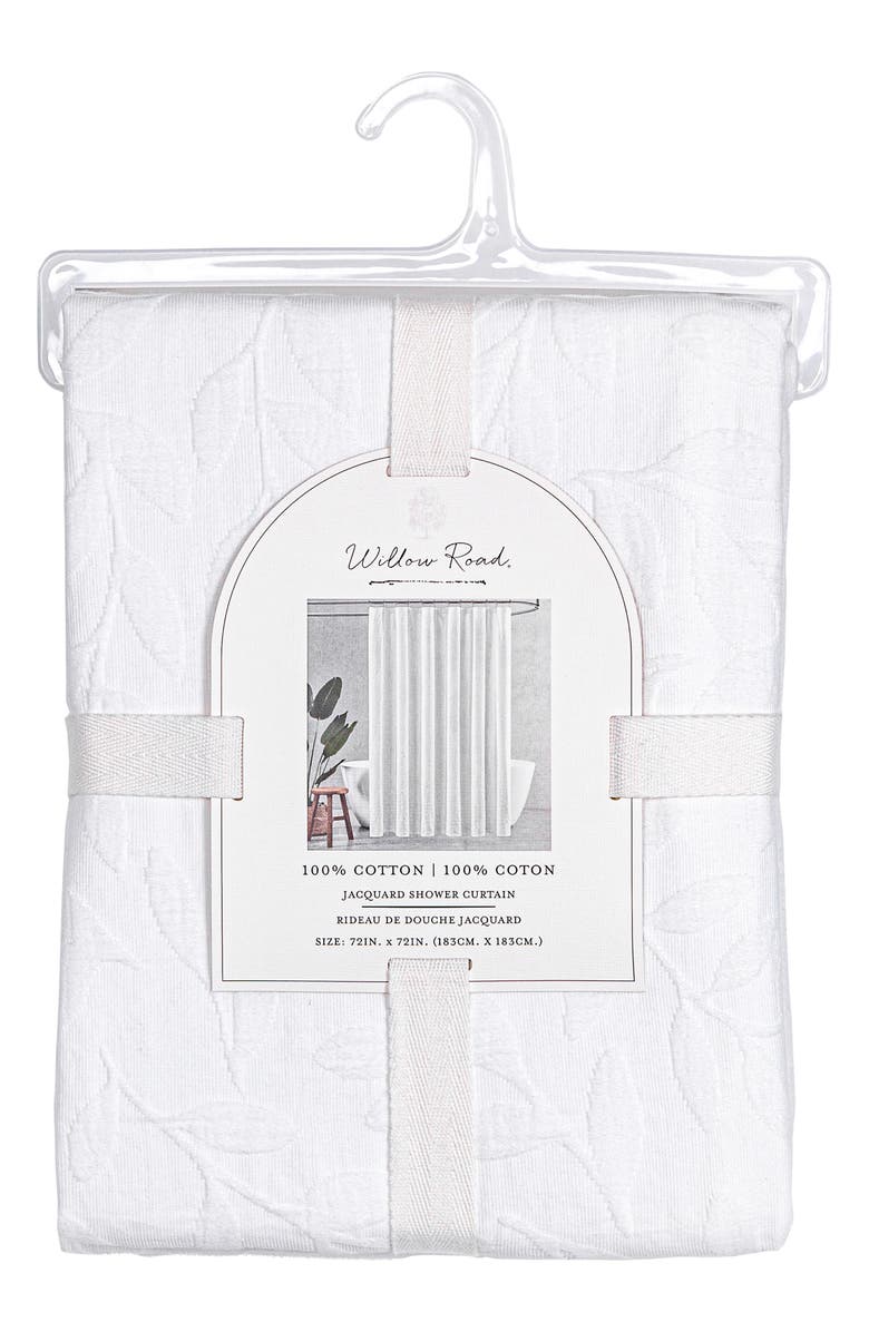 ARTISAN 34 Single Leaf Jacquard Cotton Shower Curtain, Alternate, color, White