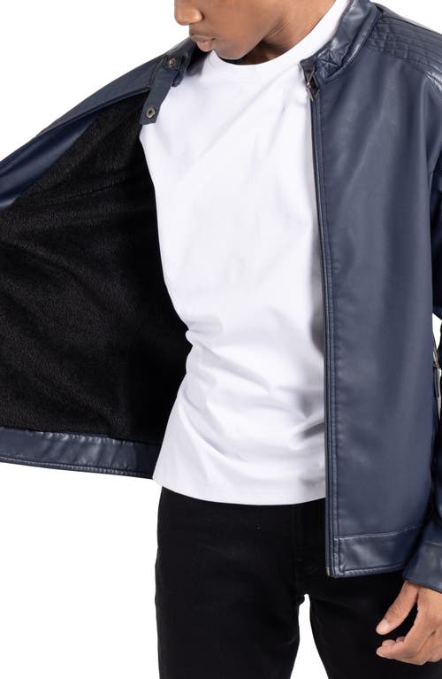 X-ray Xray Faux Leather Racing Jacket In Navy
