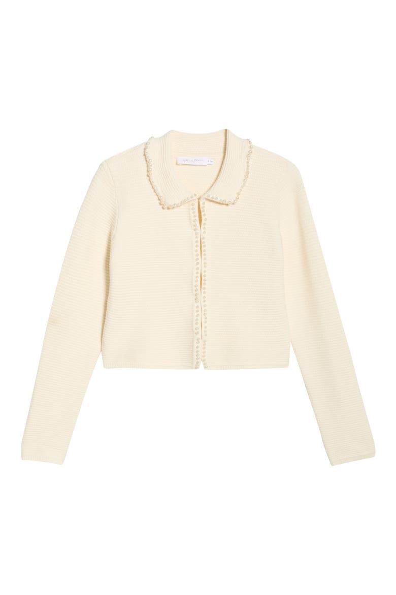 Faux Pearl Trim Collared Cardigan, Alternate, color, CREAM