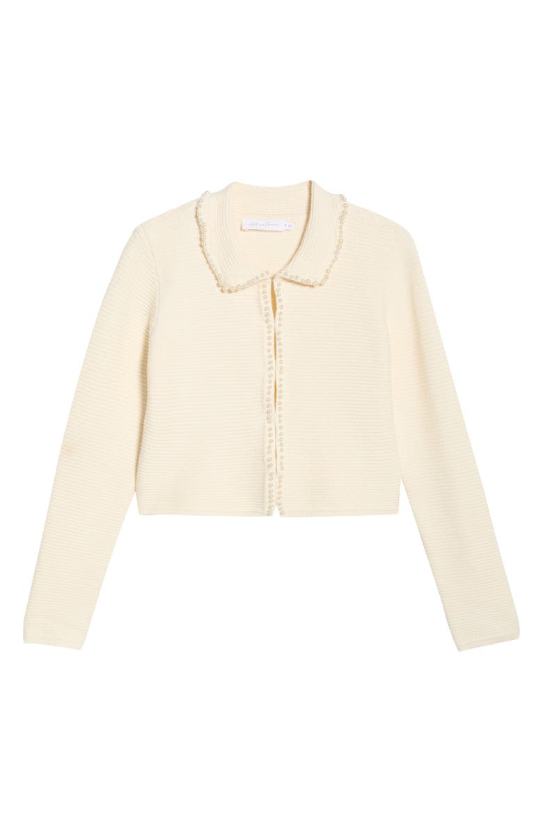 All in Favor Faux Pearl Trim Collared Cardigan, Main, color, Cream