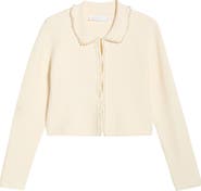 All in Favor Faux Pearl Trim Collared Cardigan