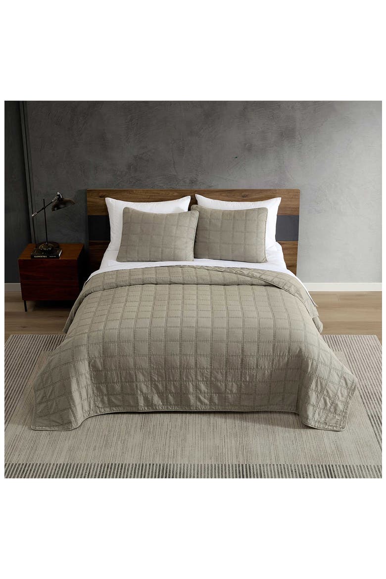 Stonewashed Solid Microfiber Quilt Set, Alternate, color, MEDIUM/ DARK BROWN