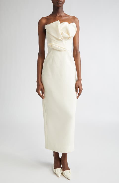Draped Tulip Textured Satin Sheath Dress