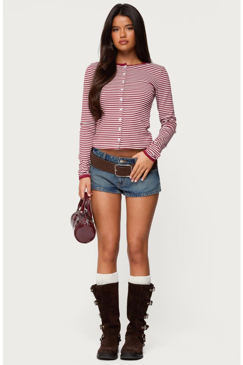 Rayla Stripe Button-Up Top, Alternate, color, RED