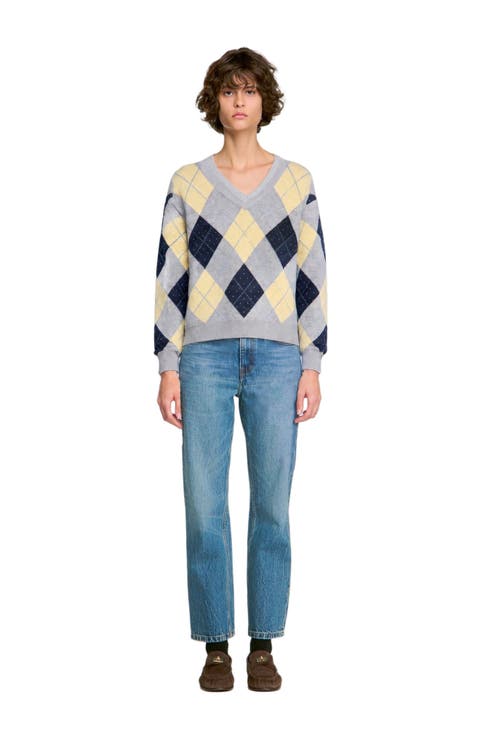 Rhinestone Argyle Sweater