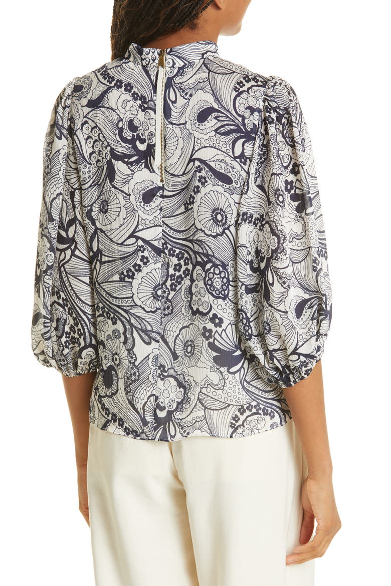 Print Balloon Sleeve Top, Alternate, color, WHITE