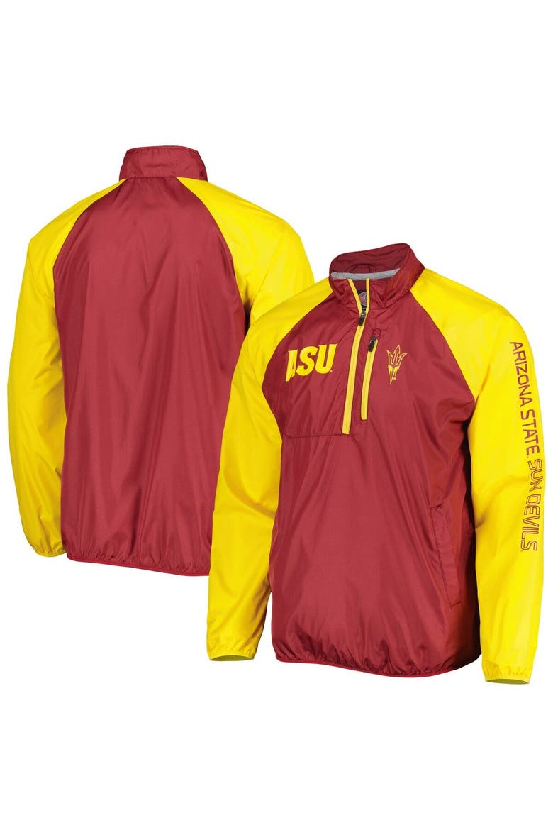 Men's G-III Sports by Carl Banks Maroon/Gold Arizona State Sun Devils Point Guard Raglan Half-Zip Jacket, Main, color, Maroon