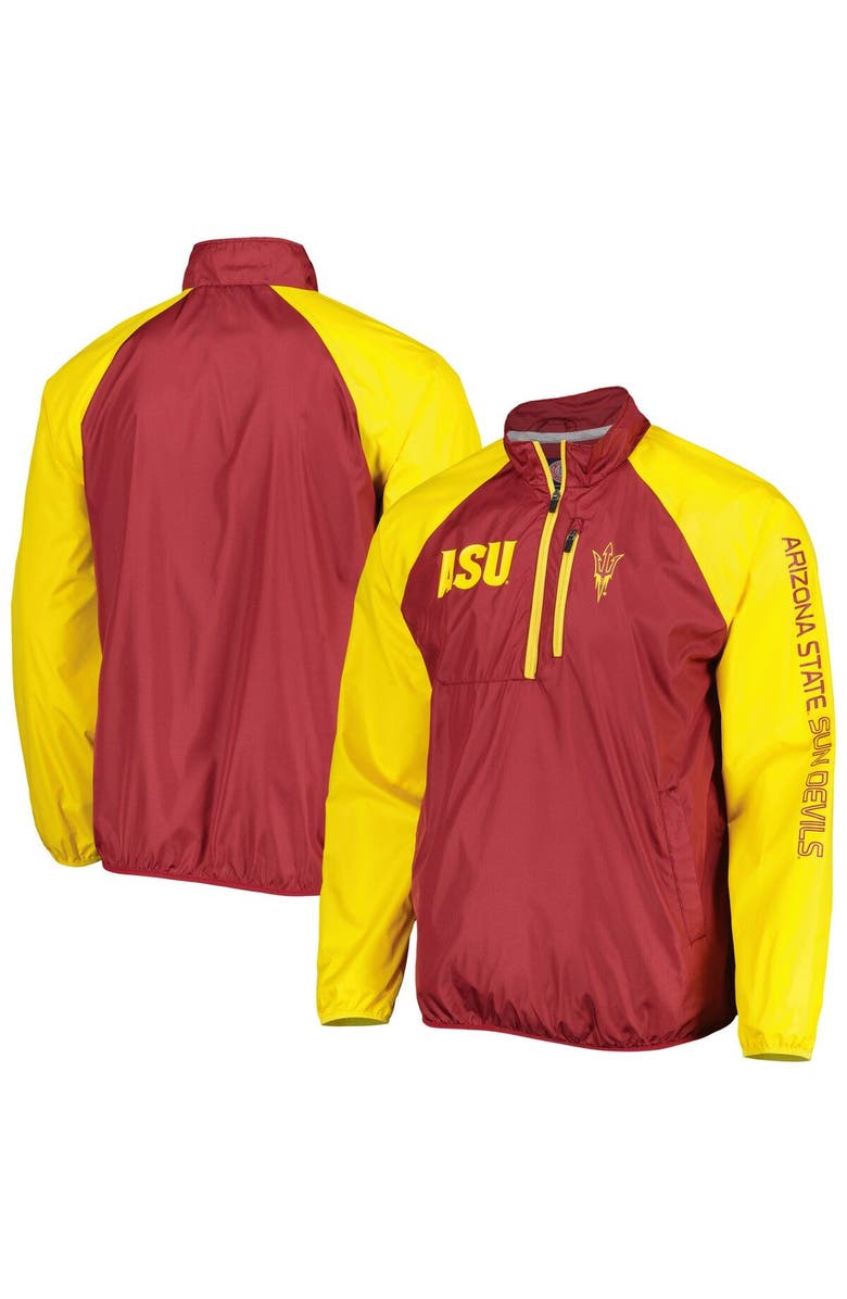 G-III SPORTS BY CARL BANKS Men's G-III Sports by Carl Banks Maroon/Gold Arizona State Sun Devils Point Guard Raglan Half-Zip Jacket, Main, color, Maroon