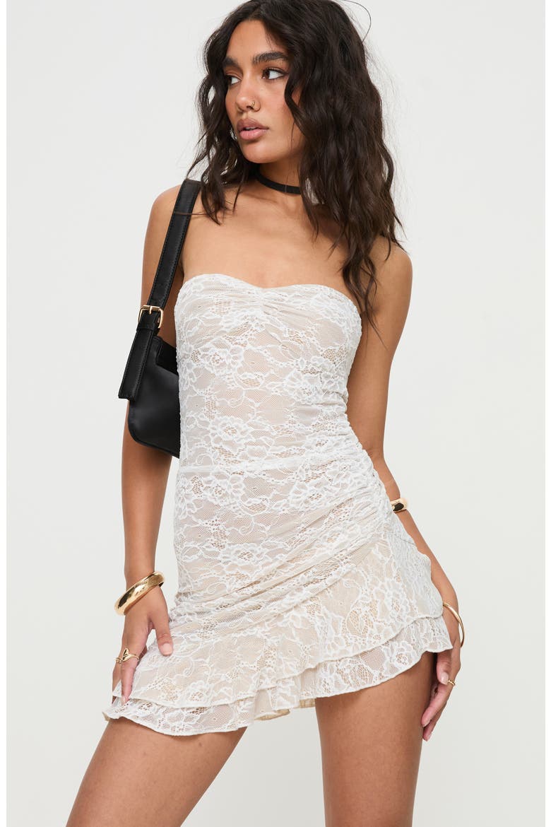 Hailees Strapless Lace Minidress, Alternate, color, WHITE