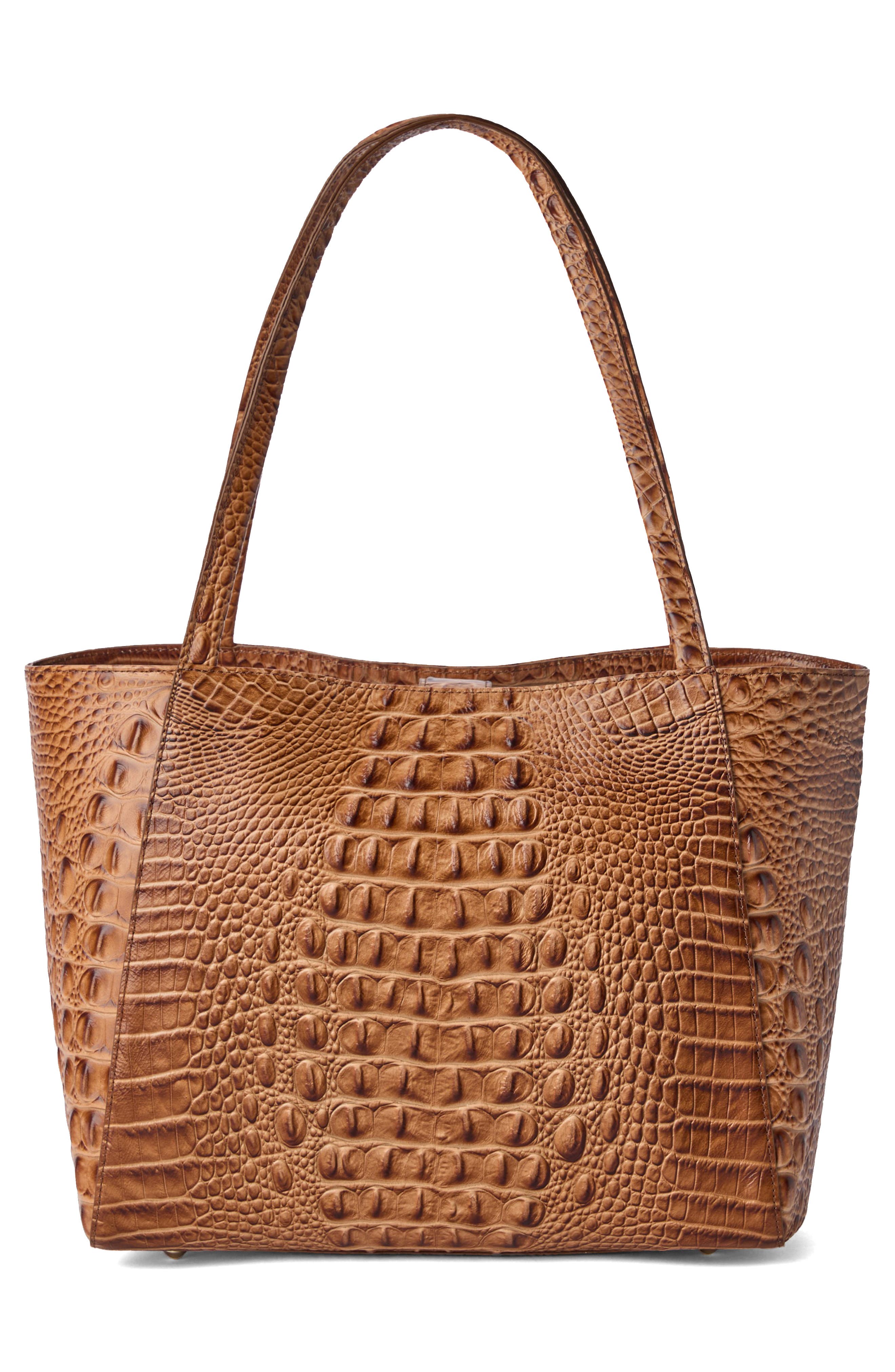 Brahmin Mona Croc Embossed Leather Tote, Alternate, color, Cinnamon