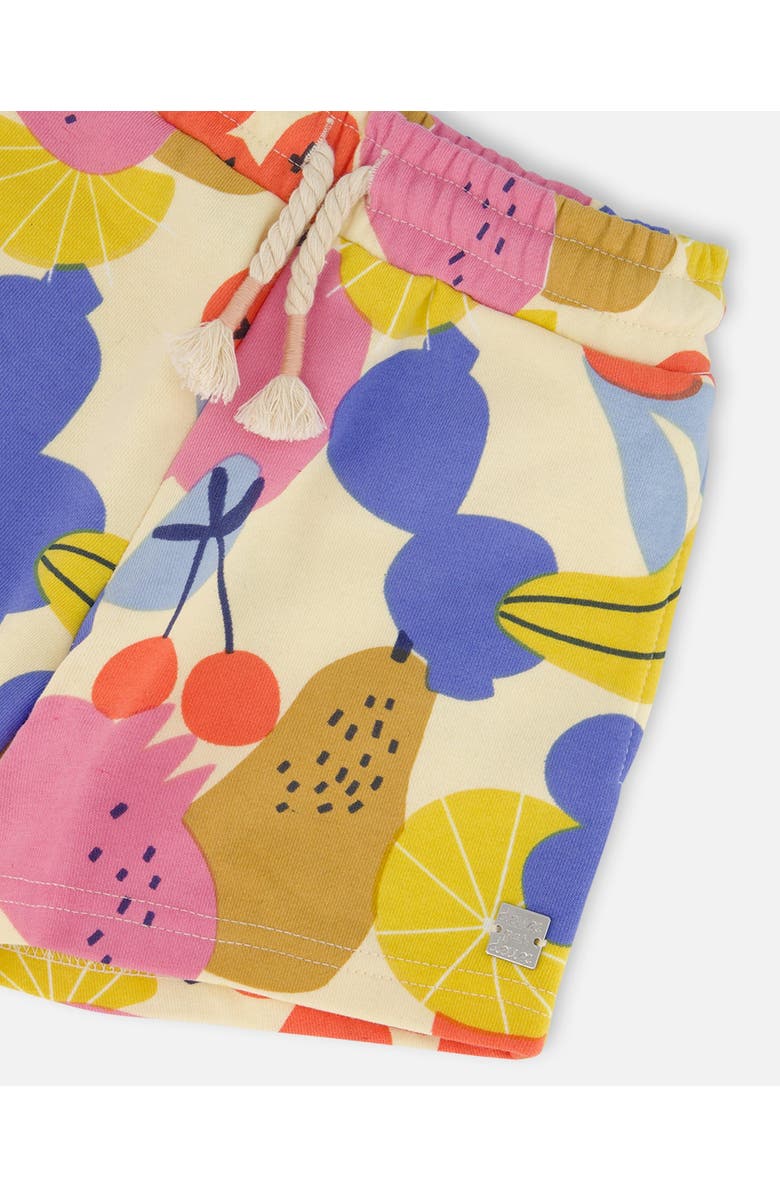 Deux par Deux Girl's Printed French Terry Short Fruits On Yellow Background, Alternate, color, Fruits On Yellow Background