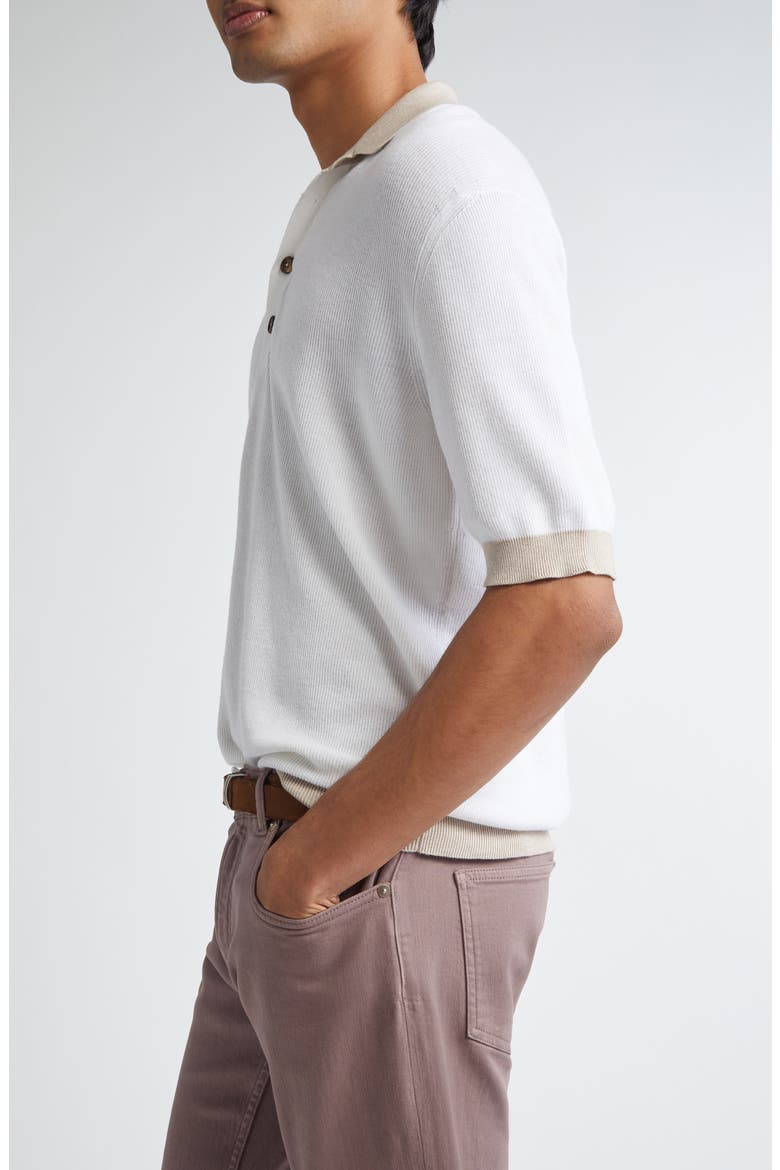 Cotton & Virgin Wool Polo Sweater, Alternate, color, 01-02 WHITE AND BEIGE