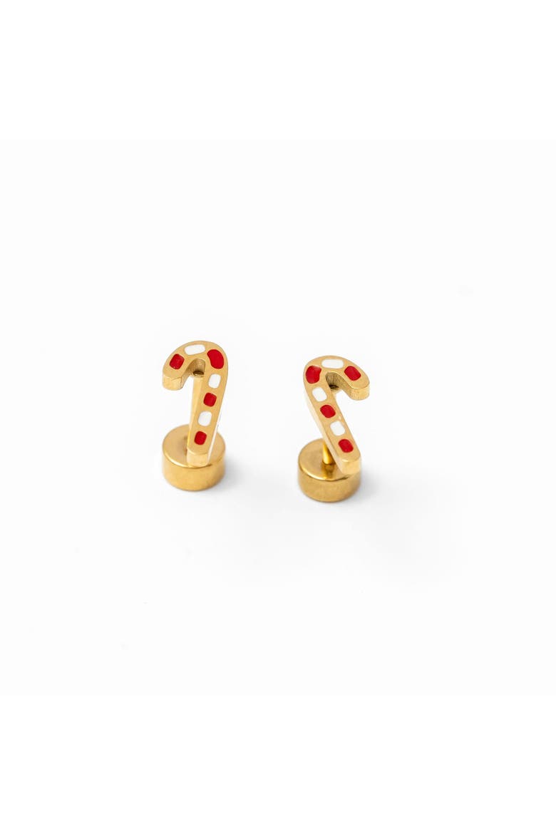 Girls' Candy Cane Flatback Stud Hypoallergenic Earrings, Main, color, Red Multi
