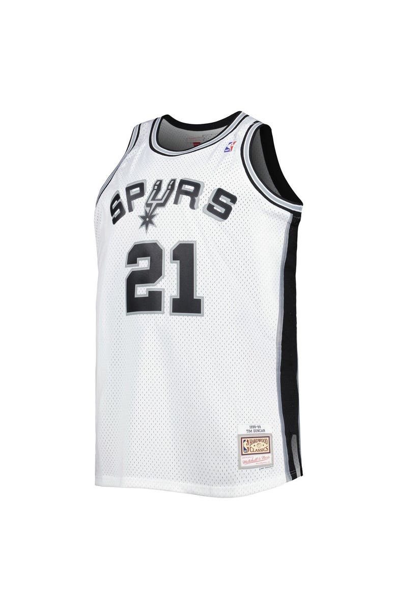 Mitchell & Ness Men's Mitchell & Ness Tim Duncan White San Antonio Spurs Big & Tall Hardwood Classics 1998/99 Swingman Jersey, Alternate, color,
