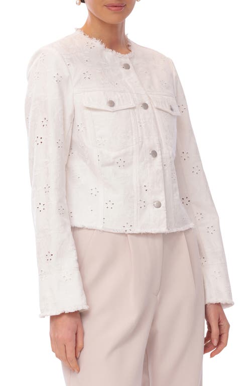 Bagatelle Fray Edge Cotton Eyelet Trucker Jacket In White
