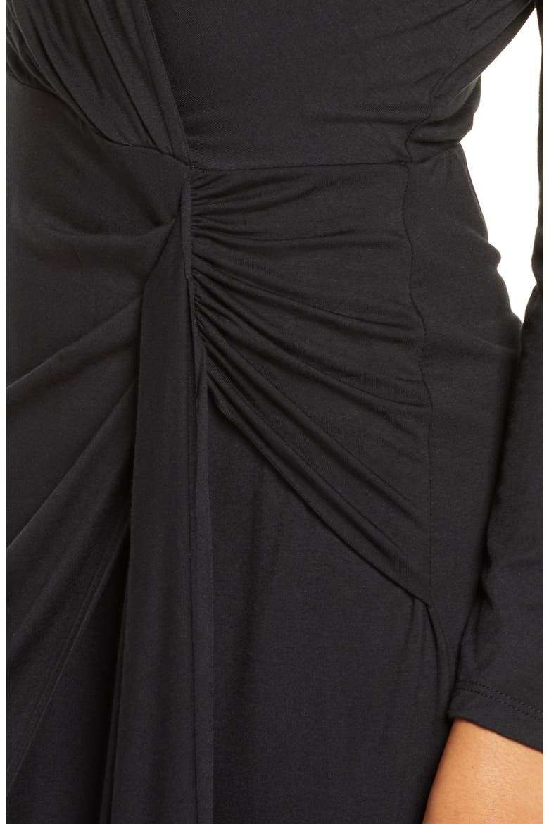 Long Sleeve Ruched Faux Wrap Minidress, Alternate, color, BLACK