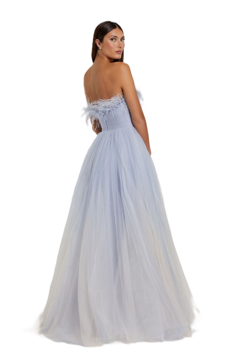 Mac Duggal Women's Ombre Strapless Ombre Feather Tulle Gown, Alternate, color, Blue Ombre