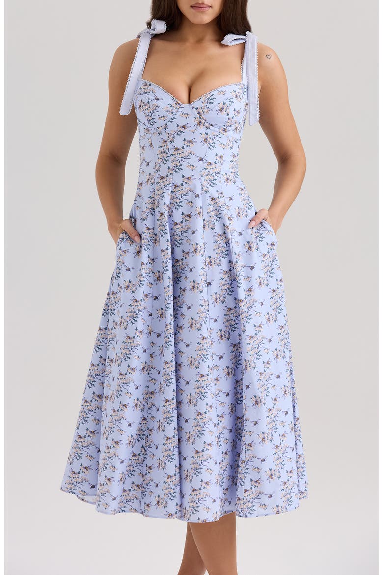Emely Paneled Dress with Tie Straps, Alternate, color, BEE FLORAL BLUE
