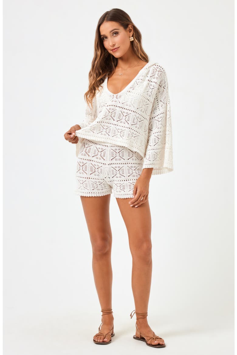 Diamond Eye Crochet Cover-Up Shorts, Alternate, color, CREAM