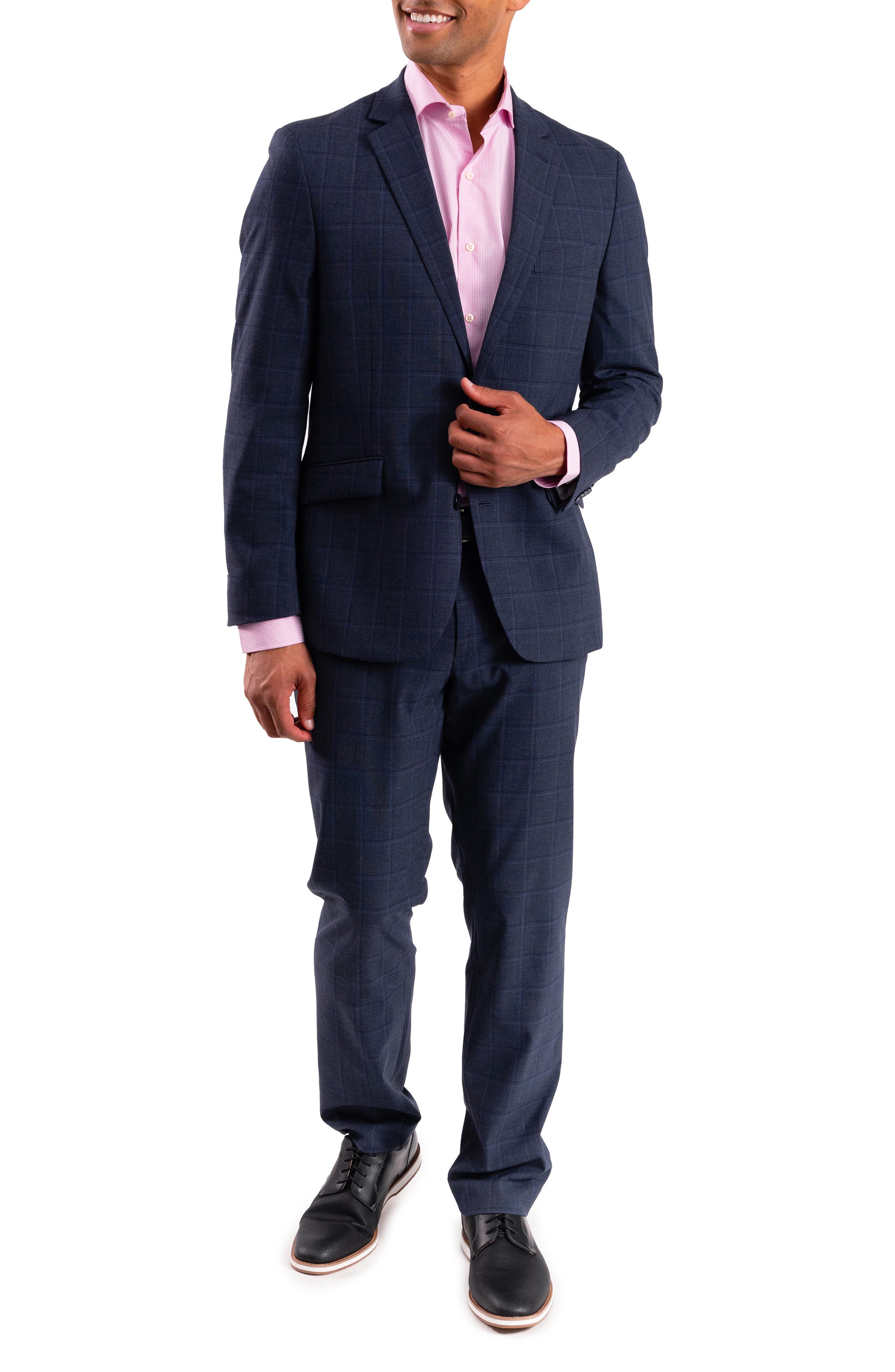 SAVILE ROW CO Windowpane Plaid Tailored Fit Suit