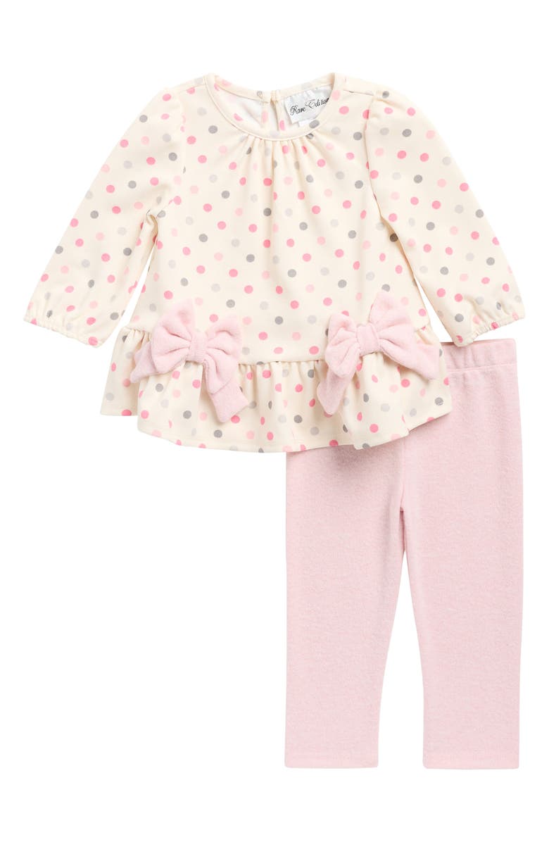 Rare Editions Polka Dot Bow Long Sleeve Top & Leggings Set, Main, color, Pink