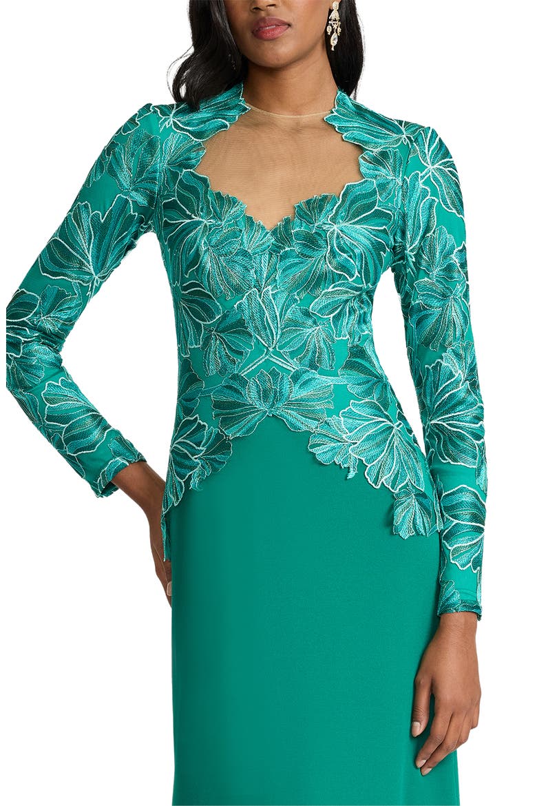 Embroidered Detail Long Sleeve Gown, Alternate, color, EMERALD