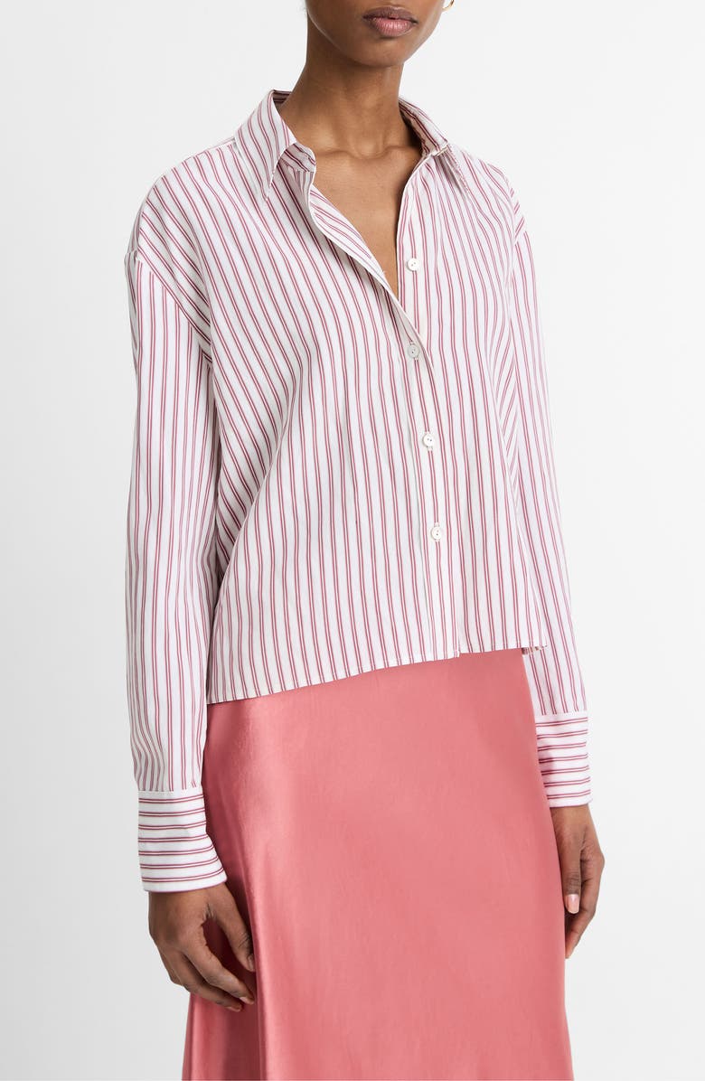 Vince Till Stripe Crop Shirt, Alternate, color, Peony Wood/Off White