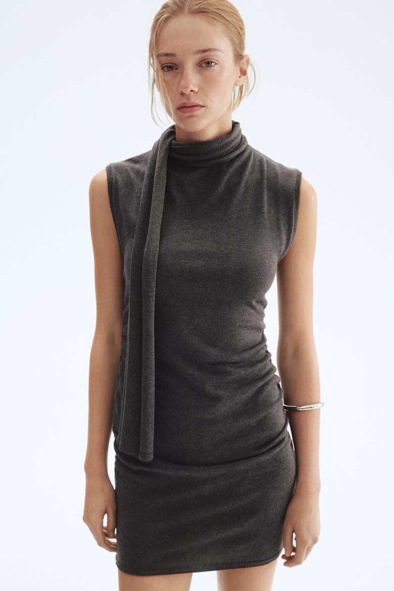 Scarf-collar Dress, Main, color, Dark gray melange